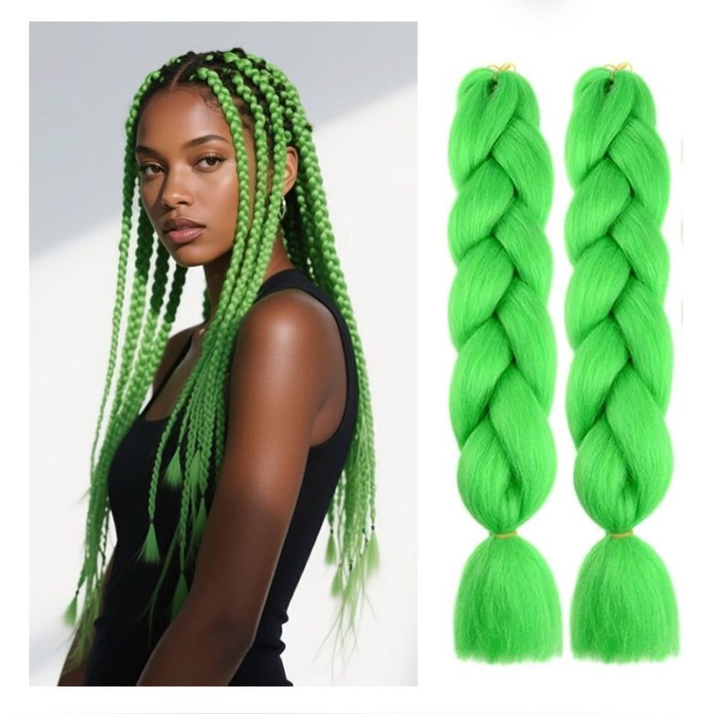 SHUOHAN 6 Packs Jumbo Braiding Hair Extensions 24 Inch bright green